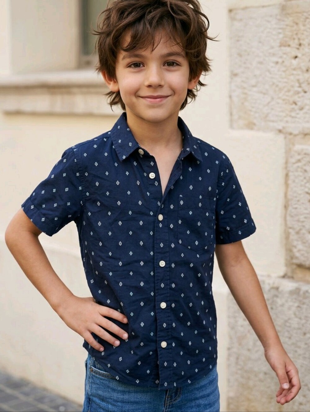 Urban Pipeline Max Wear Boys Blue Woven Button Down Front Casual Shirt Medium